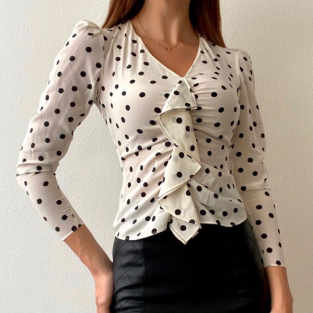 Intermix black and white polka dot dress top